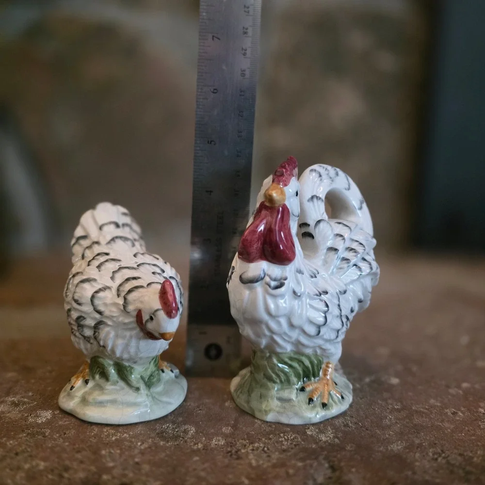 Vintage Farmhouse Thanksgiving Ceramic Rooster and Hen Salt and Pepper Shakers